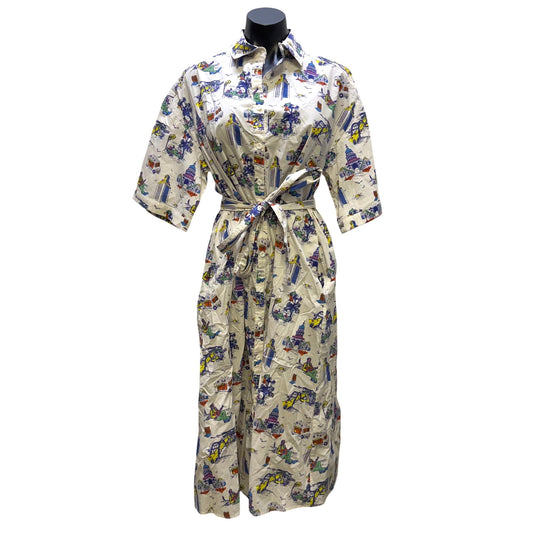 Katie Kime Belted Shirt Dress White Multi Print S