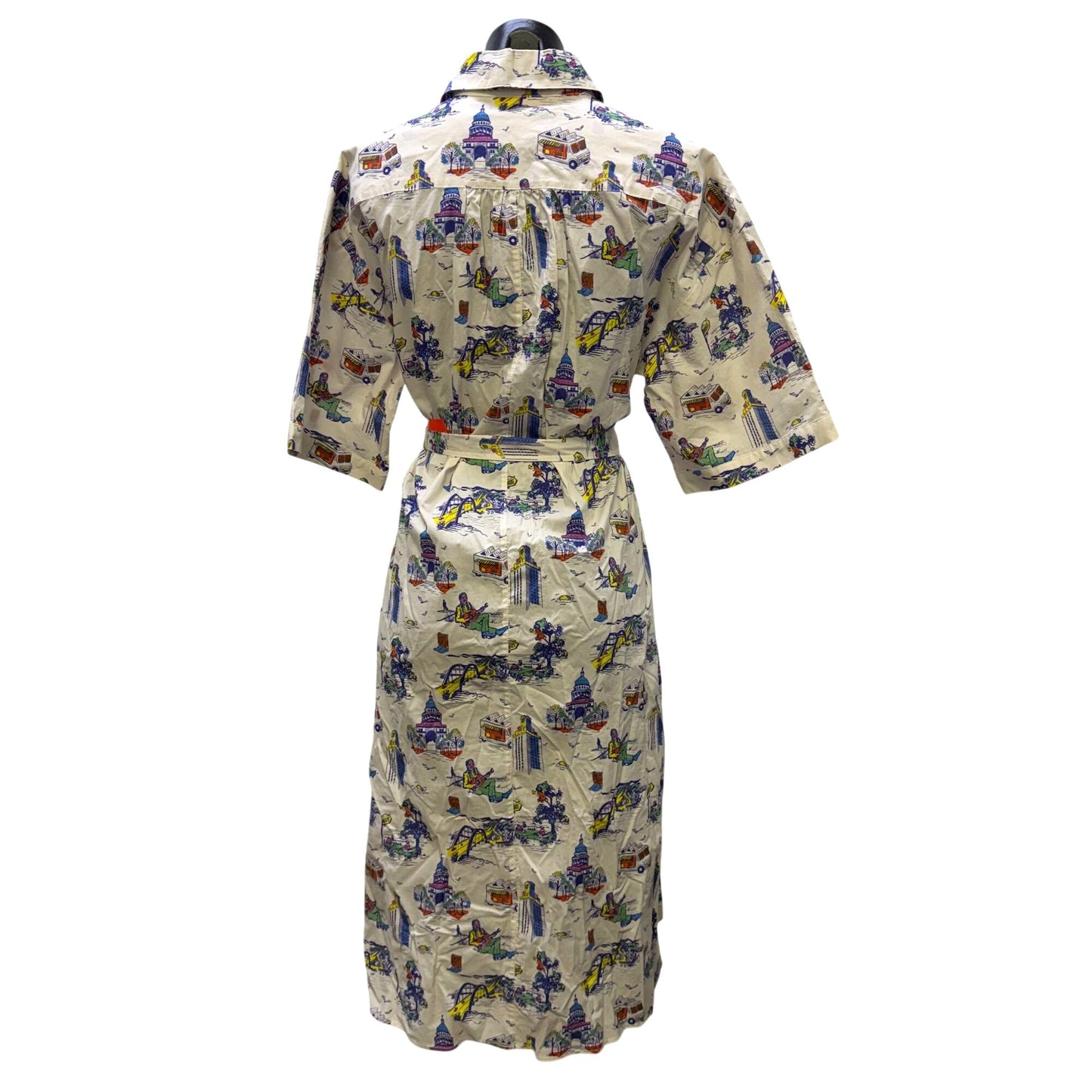 Katie Kime Belted Shirt Dress White Multi Print S