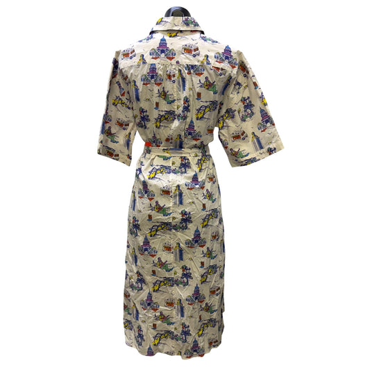 Katie Kime Belted Shirt Dress White Multi Print S