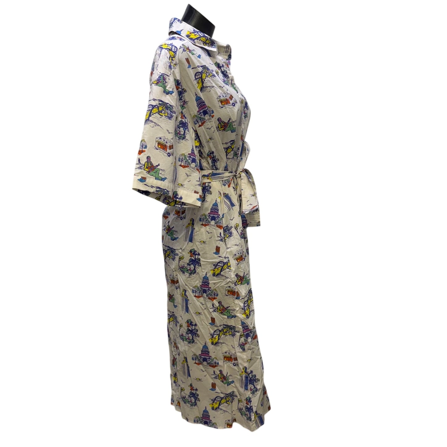 Katie Kime Belted Shirt Dress White Multi Print S