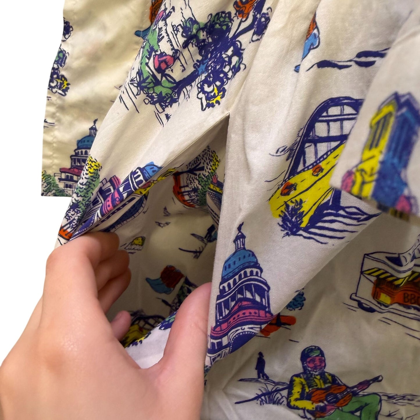 Katie Kime Belted Shirt Dress White Multi Print S