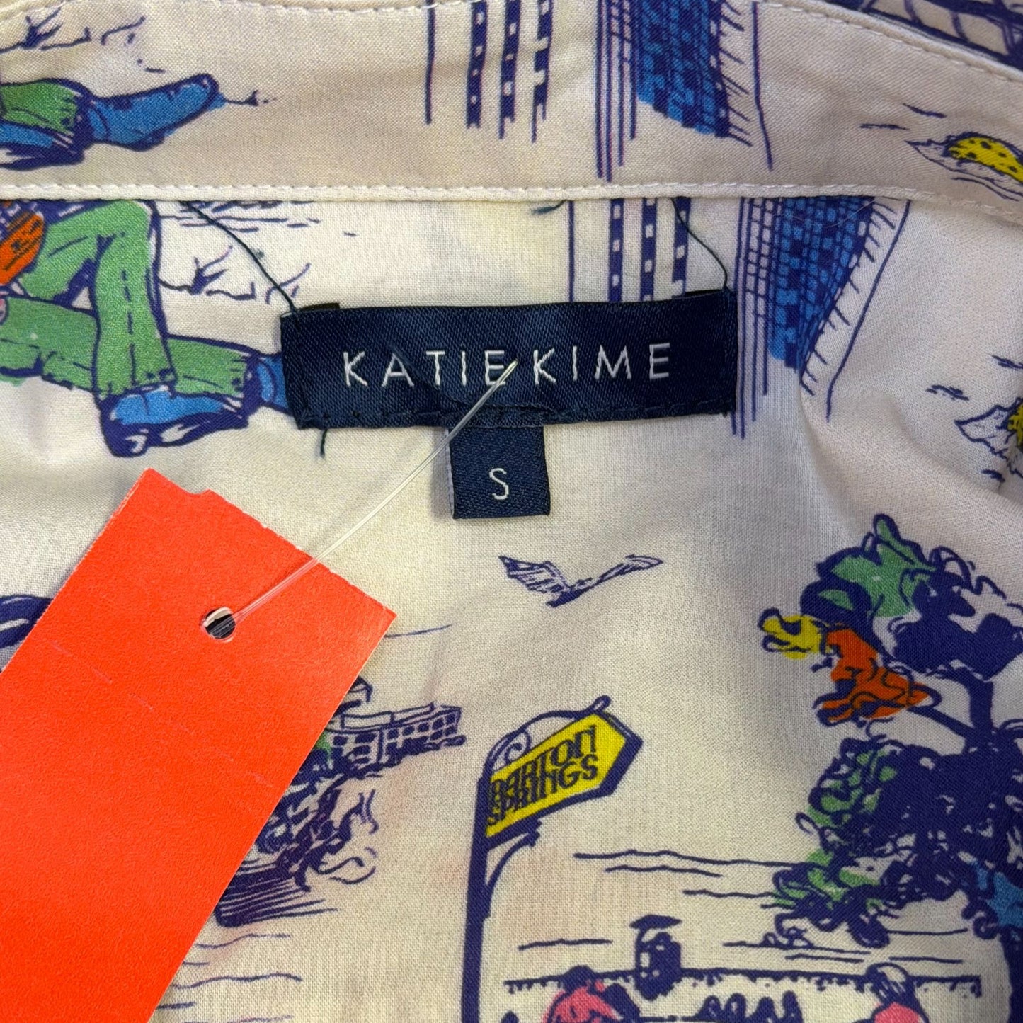 Katie Kime Belted Shirt Dress White Multi Print S