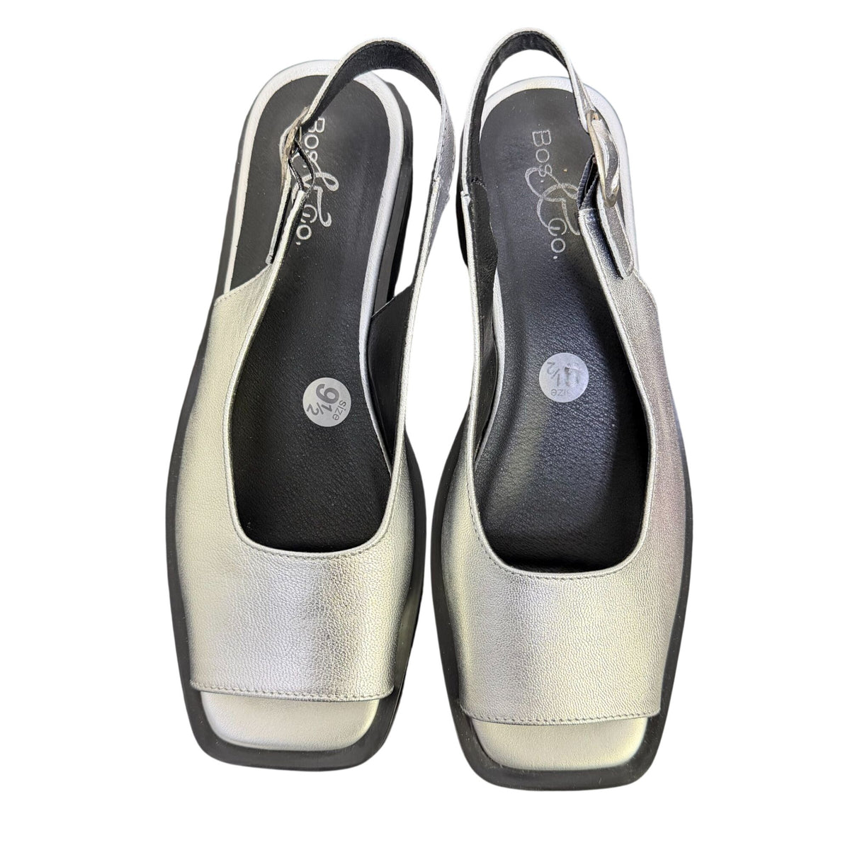 Bos & Co Silver Leather Slingback Sandals Open Toe 9.5