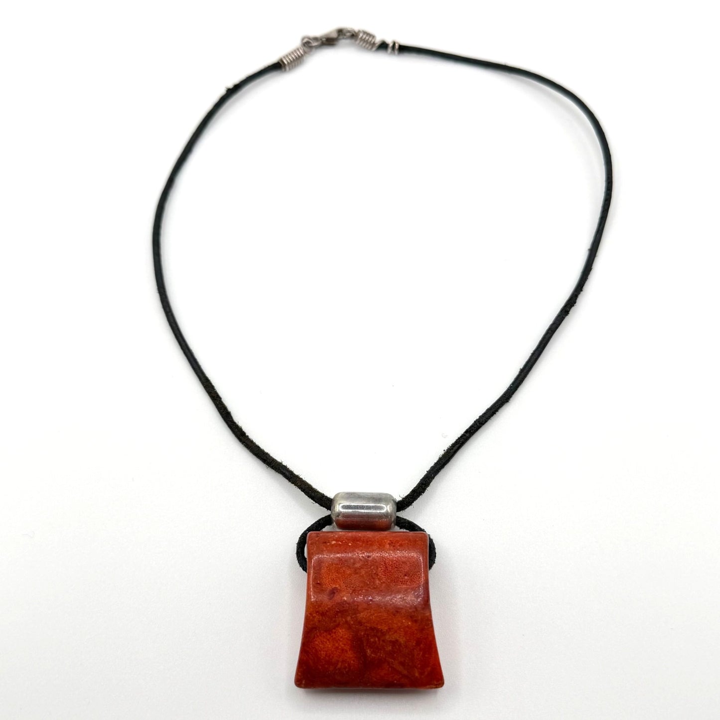 Silpada 925 Silver & Coral Pendant Necklace On Black Cord