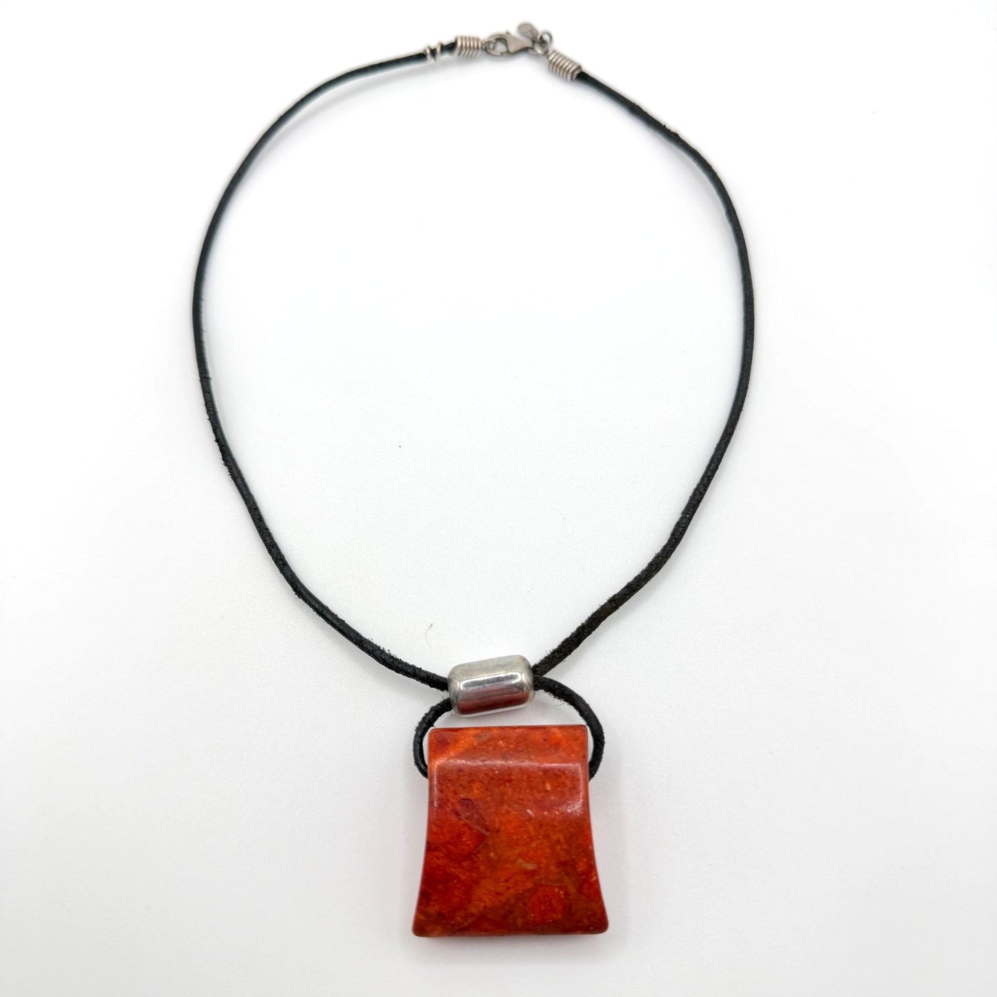 Silpada 925 Silver & Coral Pendant Necklace On Black Cord