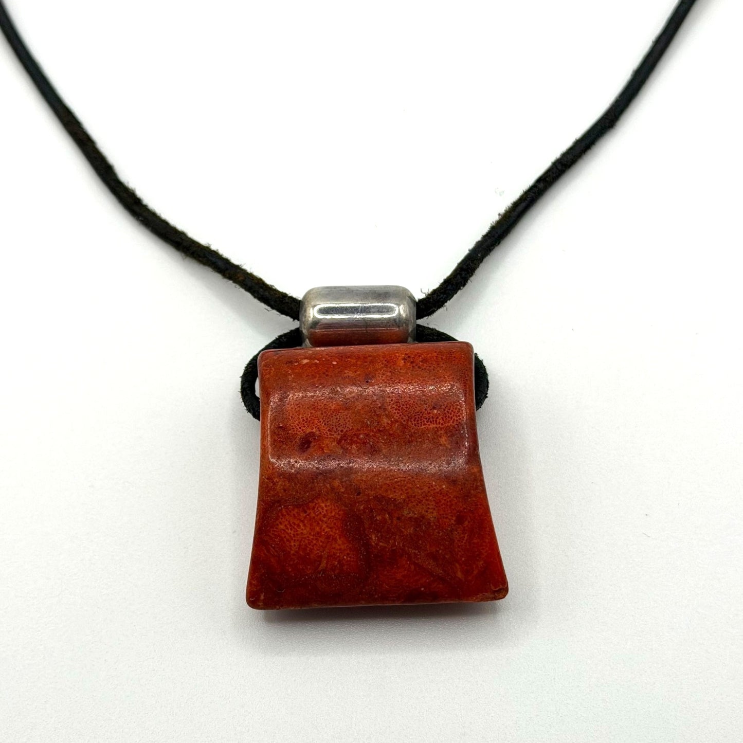 Silpada 925 Silver & Coral Pendant Necklace On Black Cord