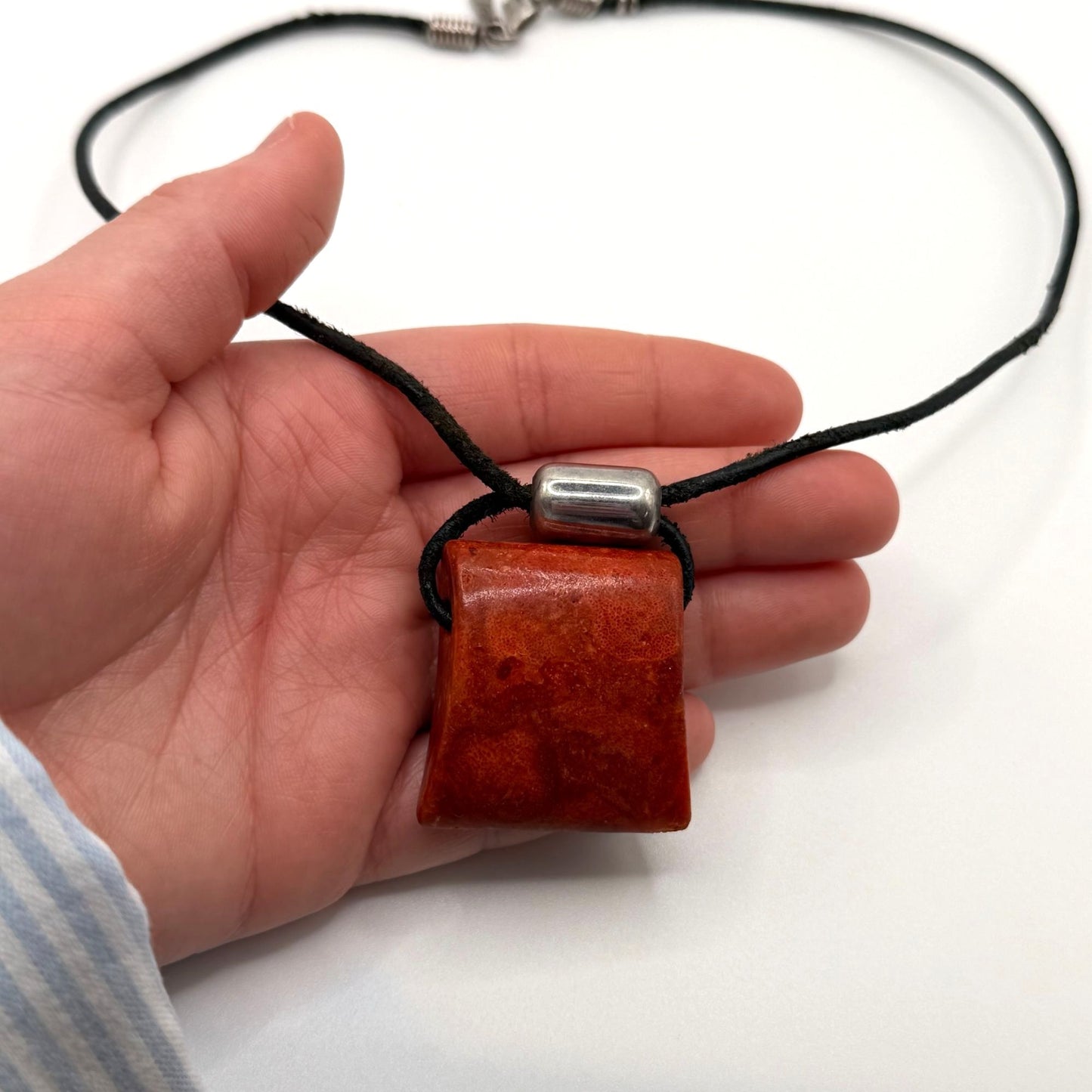 Silpada 925 Silver & Coral Pendant Necklace On Black Cord