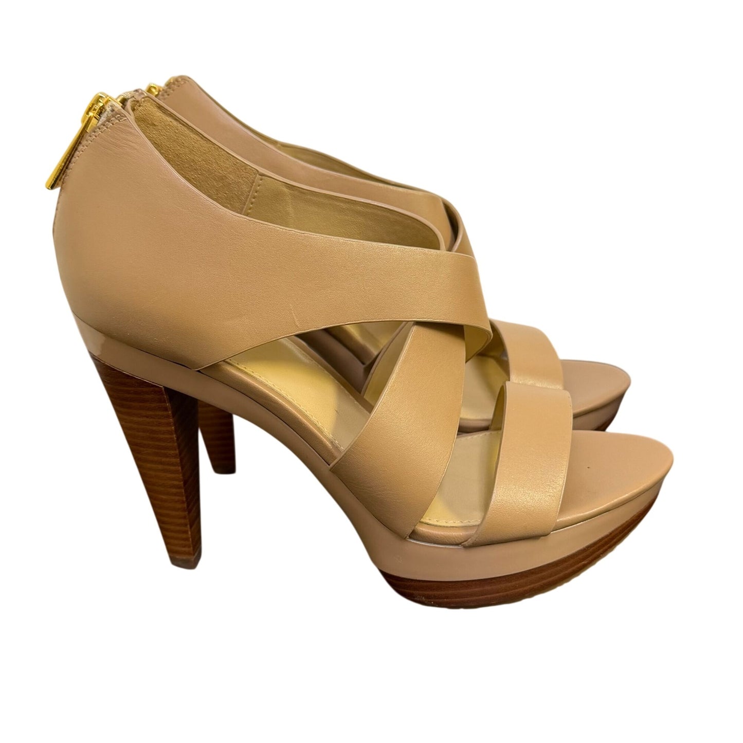 NWT Michael Kors Tan Leather Heel Sandals Size 6