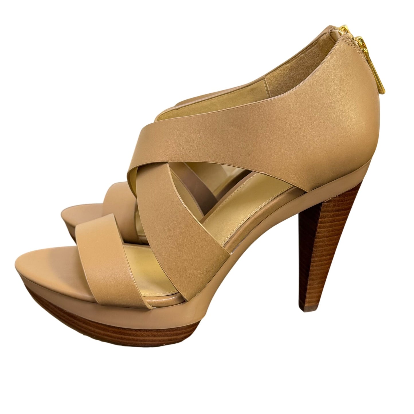 NWT Michael Kors Tan Leather Heel Sandals Size 6