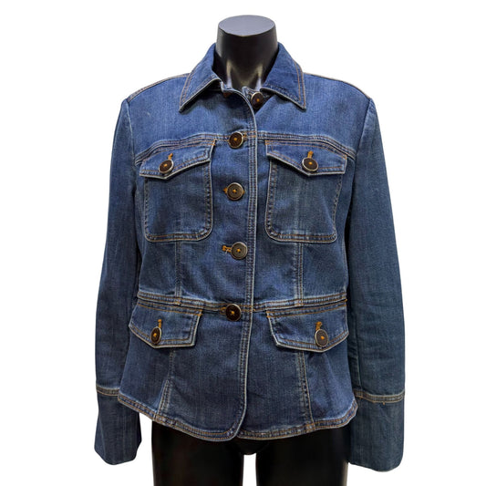 Chico's Blue Denim Jacket With Button Front Pockets Size 0.5/S