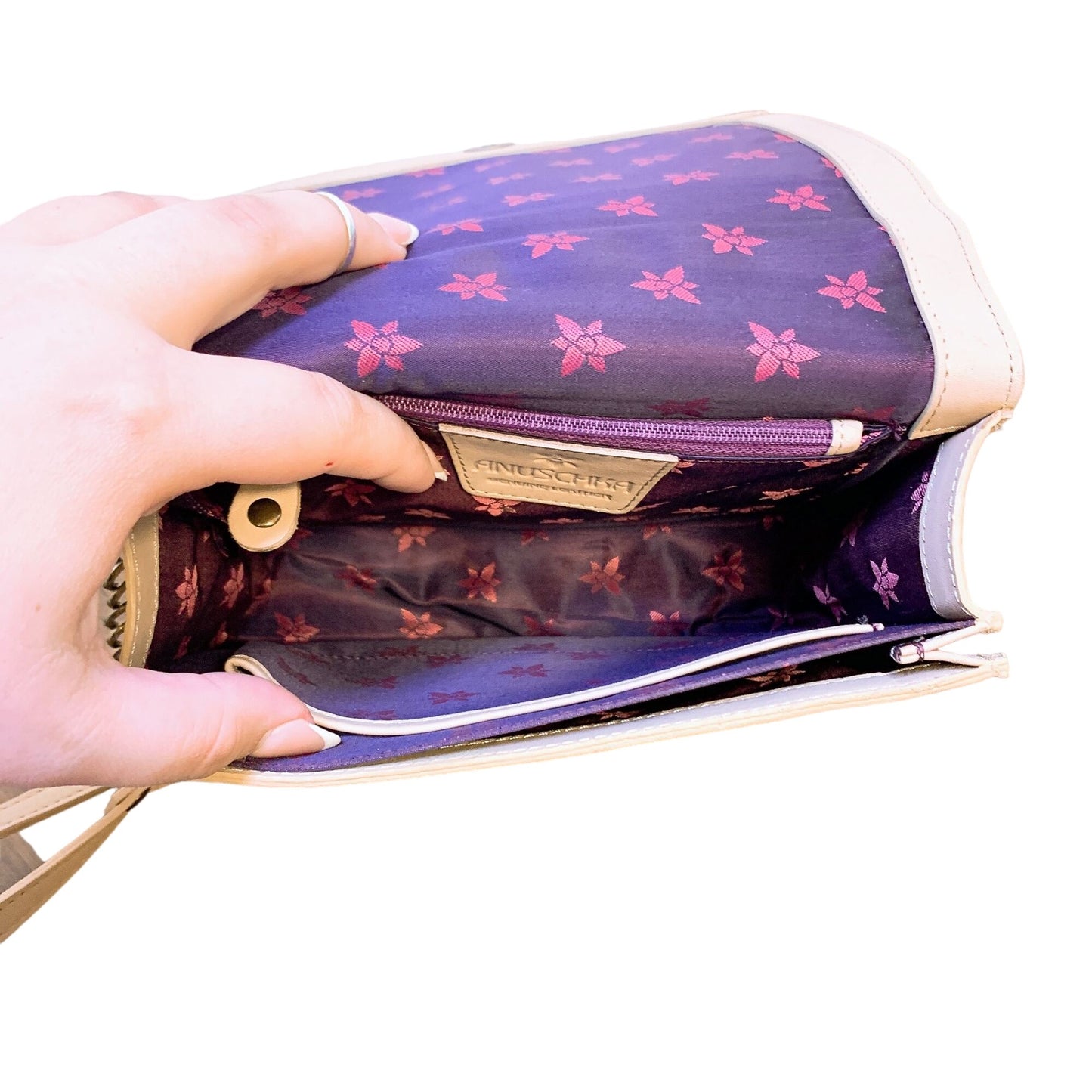 Anuschka Hand-Painted Leather Crossbody Bag With Floral & Butterfly Design