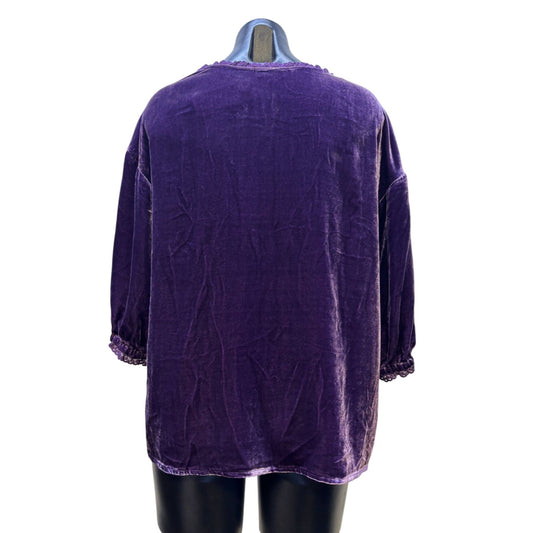 NWT Sundance Velvet Blouse Purple Embroidered Floral Design L