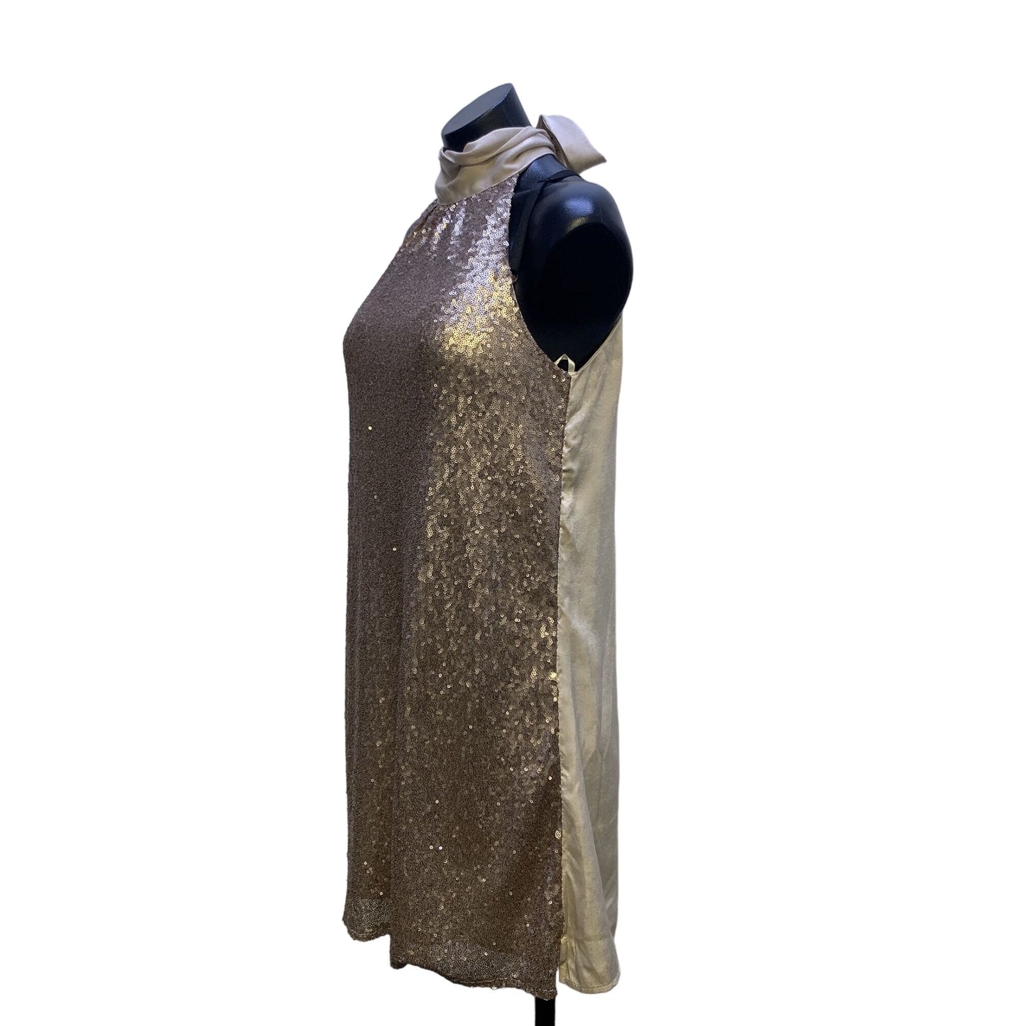 Andree By Unit Gold Sequin Halter Dress With Bow Tie Back