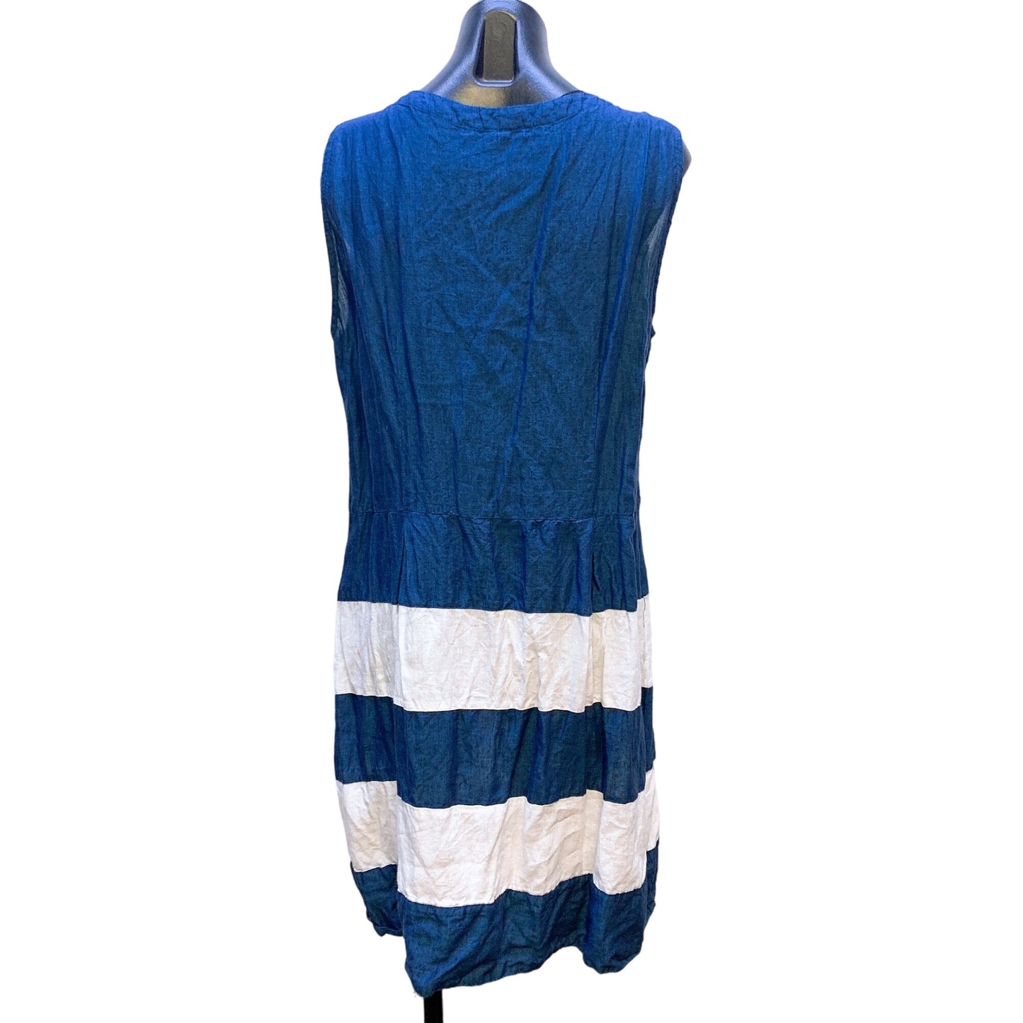 Umberto Carro Positano Sleeveless Linen Dress Blue & White Stripes 2XL