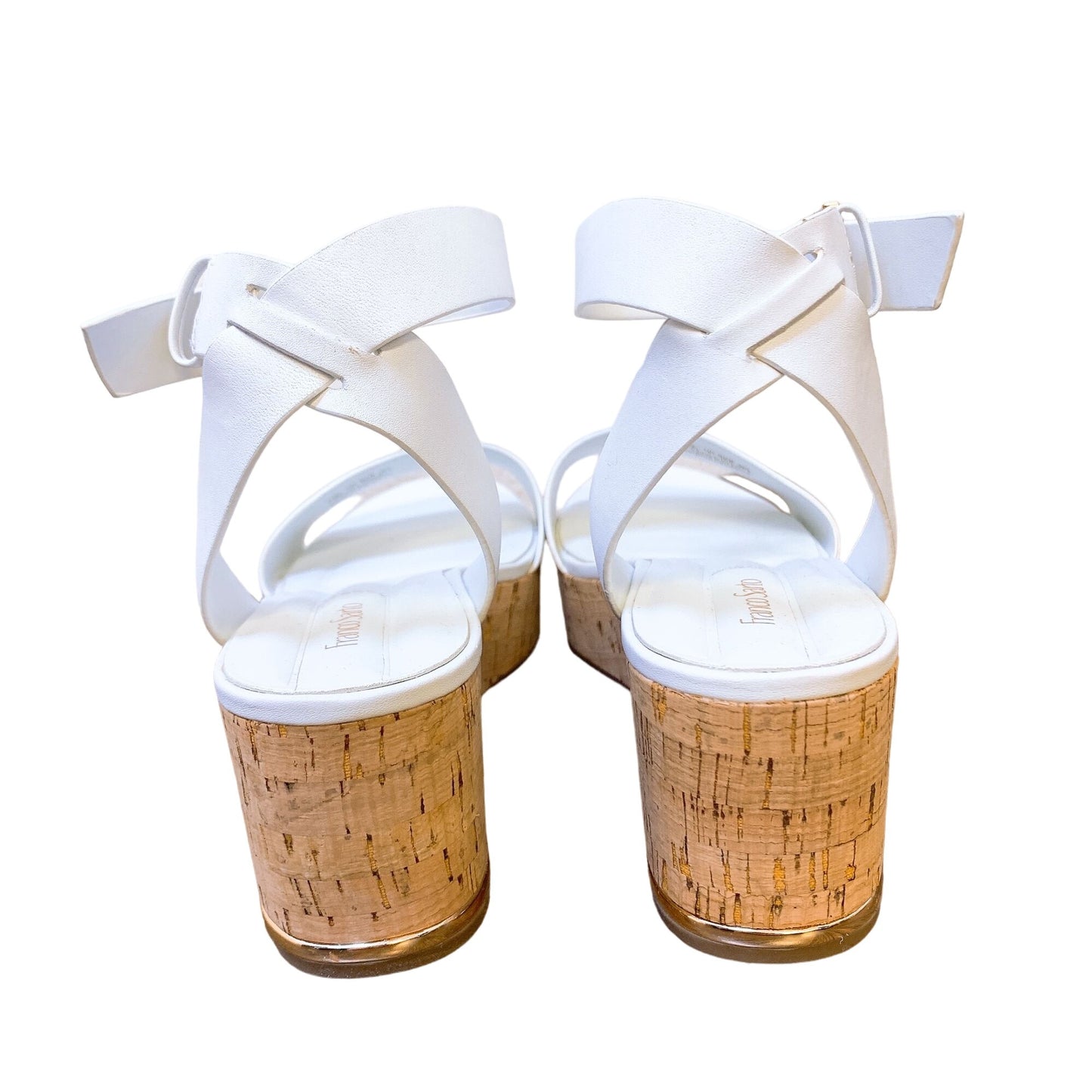 Franco Sarto Women's White Cork Ankle Strap Platform Wedge Sandals Size 9.5