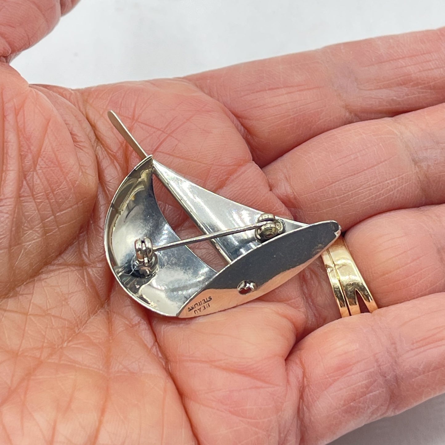 Vintage Beau Sterling Silver 3d Sailboat Brooch Pin