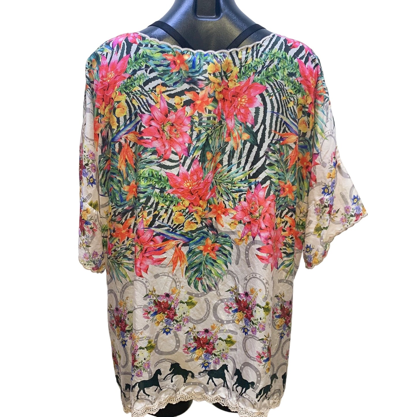 *Johnny Was Multi Color Floral Print Silk Blouse Large