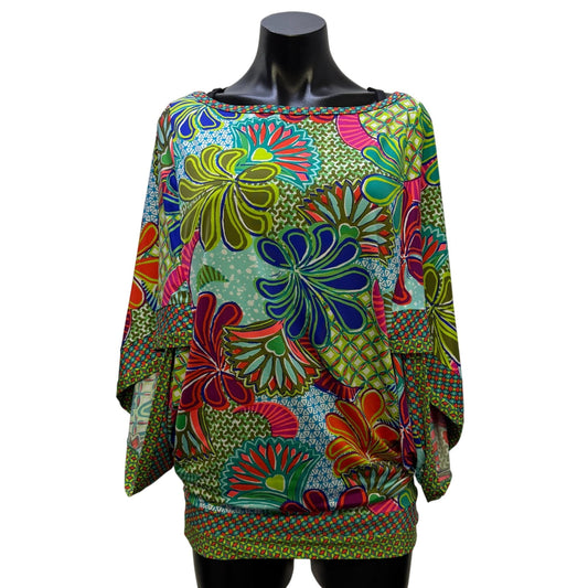 Trina Turk Multicolor Floral Print Dress Dolman Sleeves Size S