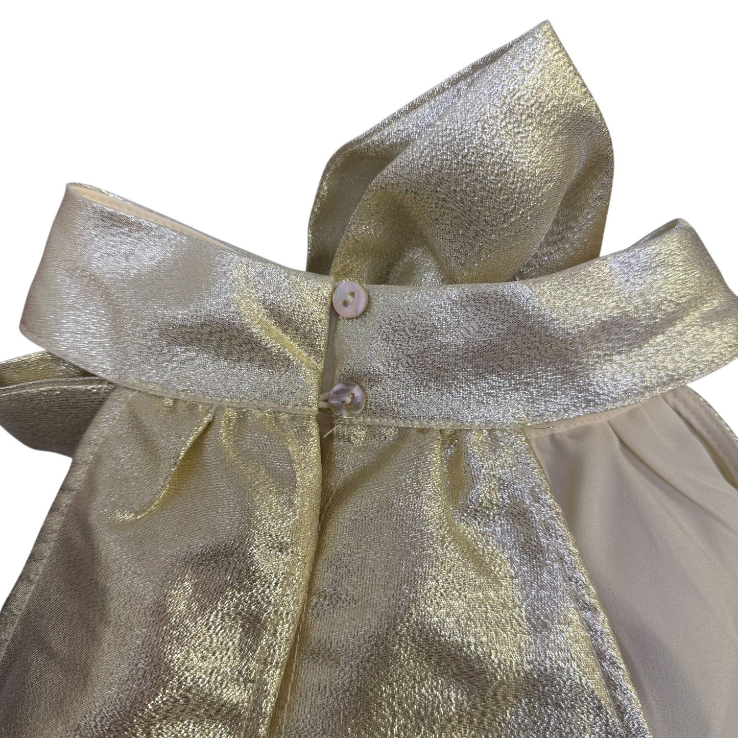 J. Marie Metallic Gold Ruffle Sleeveless Halter Dress With Bow Neck Tie S