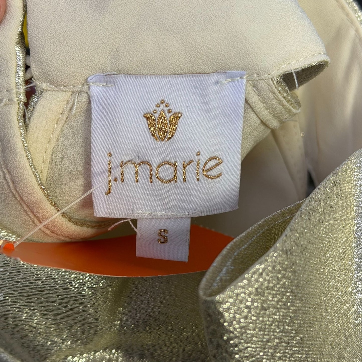 J. Marie Metallic Gold Ruffle Sleeveless Halter Dress With Bow Neck Tie S