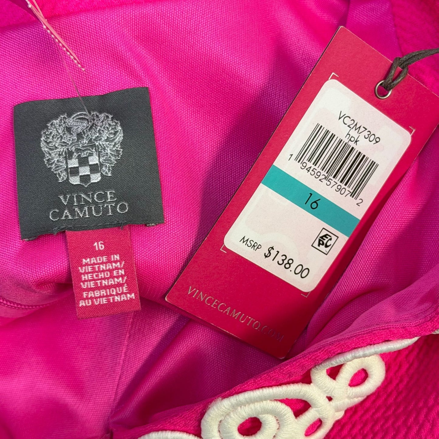 NWT Vince Camuto Pink Sleeveless Dress With White Embroidery Size 16