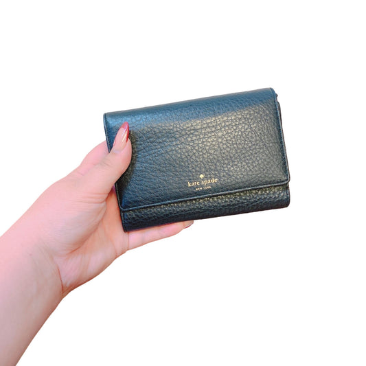 Kate Spade New York Black Leather Trifold Wallet With Snap Closure & Multiple Card Slots