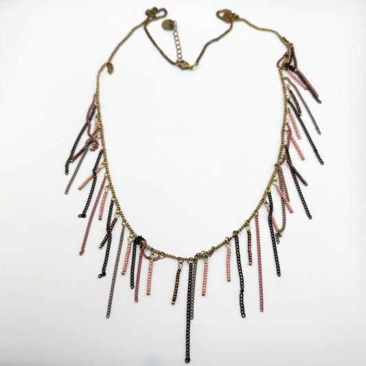Sweet Lola Dangle Chain Necklace With Pink & Bronze Bead Accents