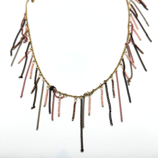 Sweet Lola Dangle Chain Necklace With Pink & Bronze Bead Accents