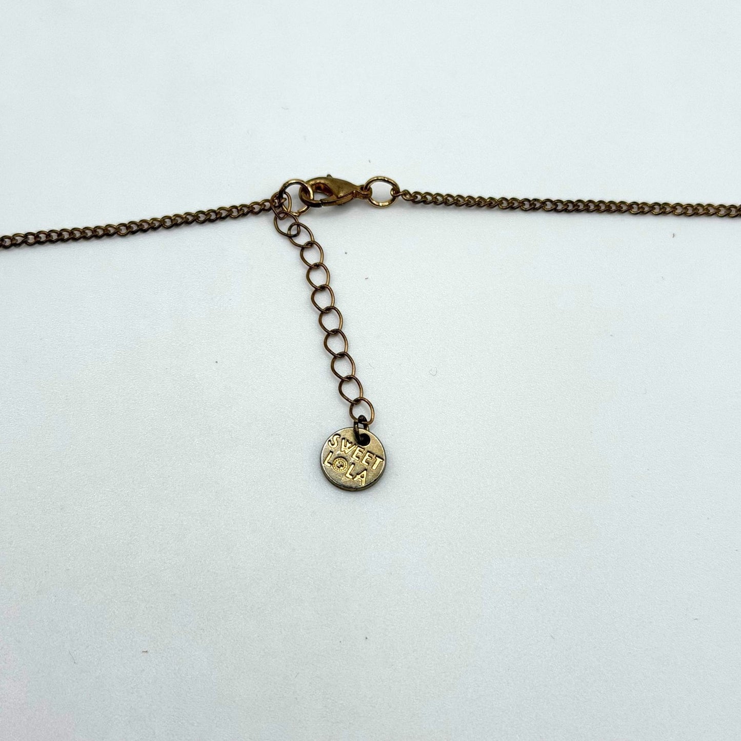 Sweet Lola Dangle Chain Necklace With Pink & Bronze Bead Accents