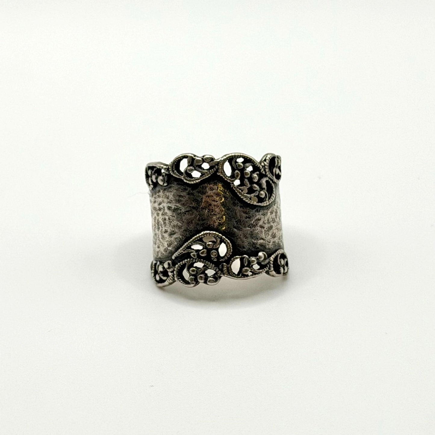 PZ PAZ Israel 925 Sterling Silver Hammered Scrollwork Cigar Band Ring Size 8.5