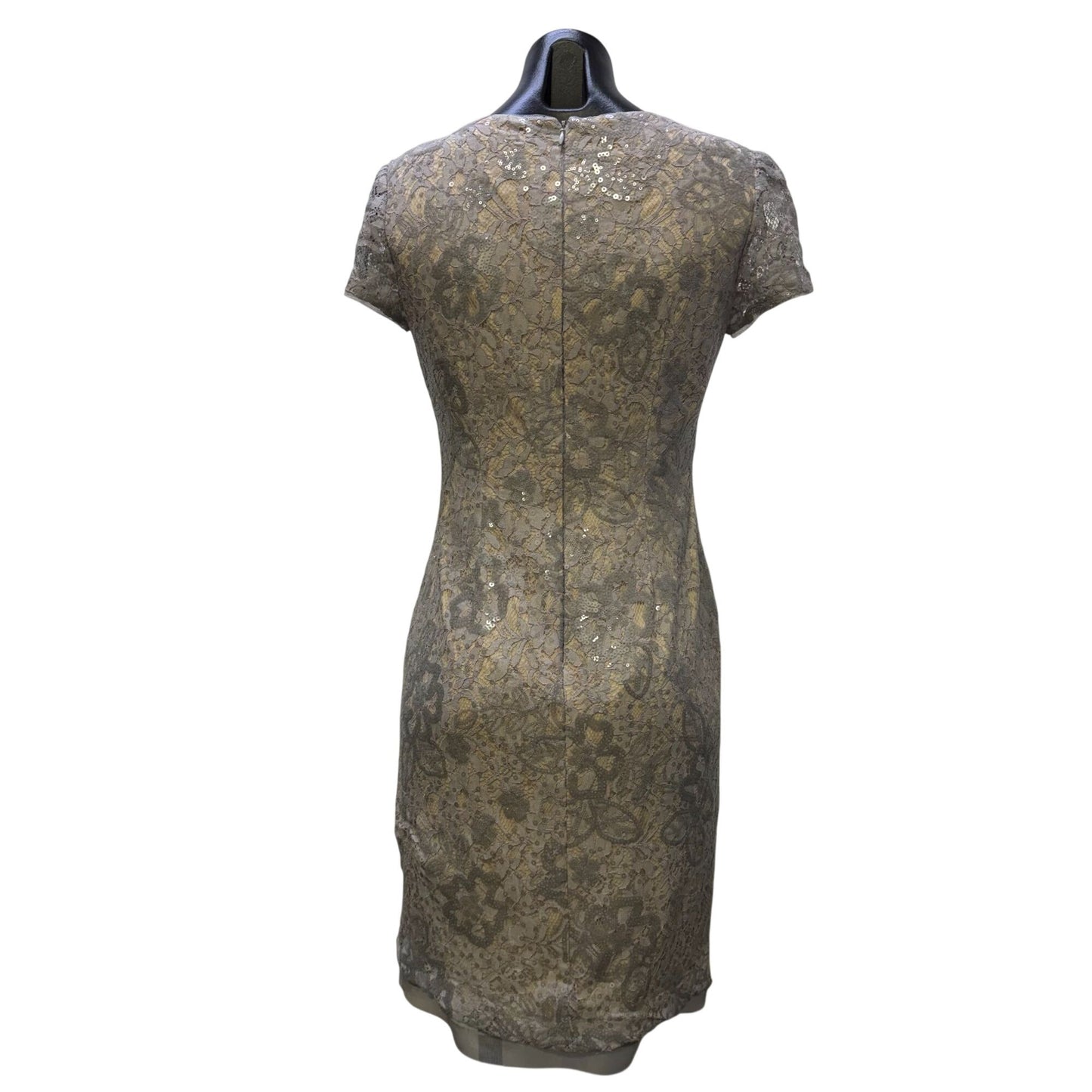 Adrianna Papell Gray Nude Lace Sequin Sheath Dress Size 6
