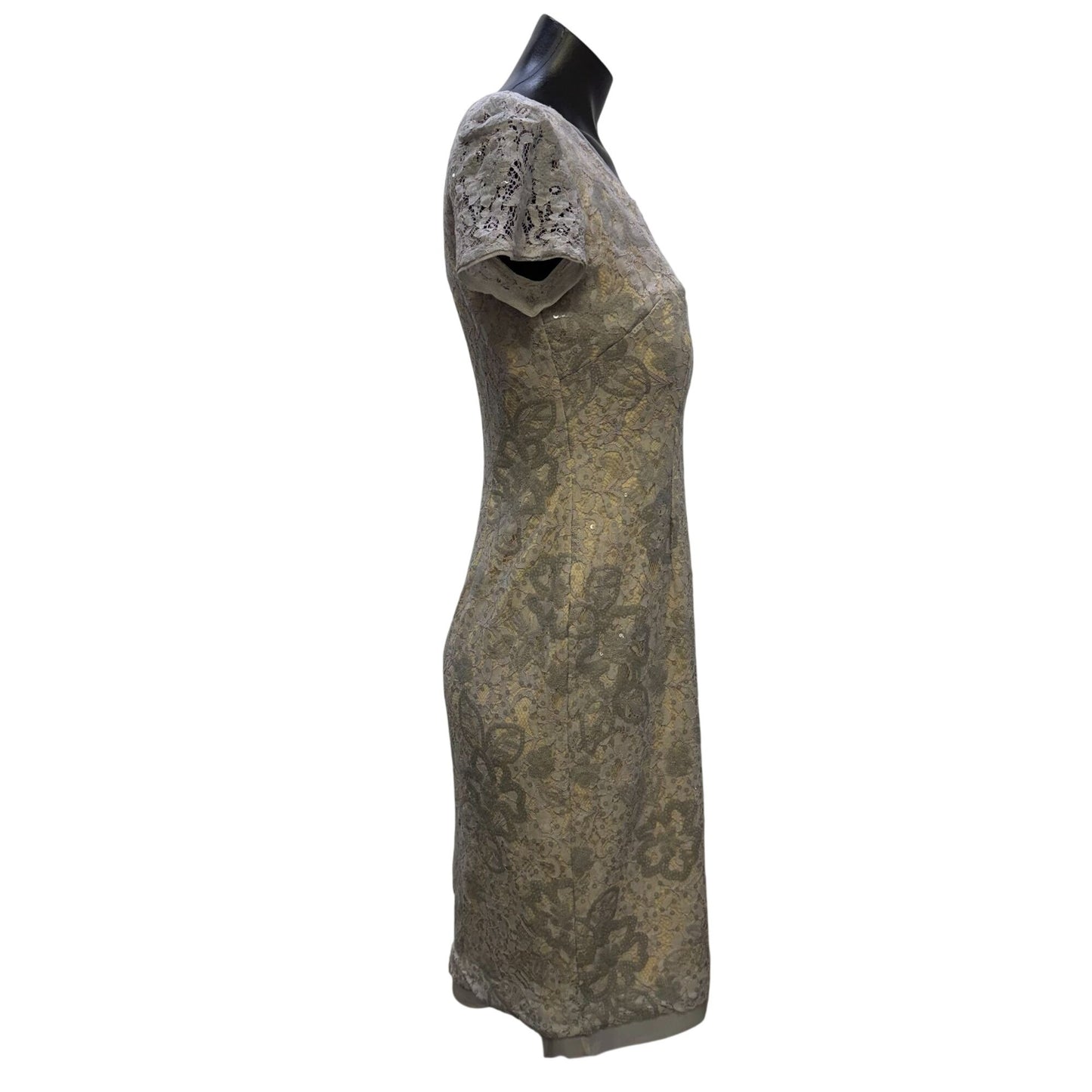 Adrianna Papell Gray Nude Lace Sequin Sheath Dress Size 6