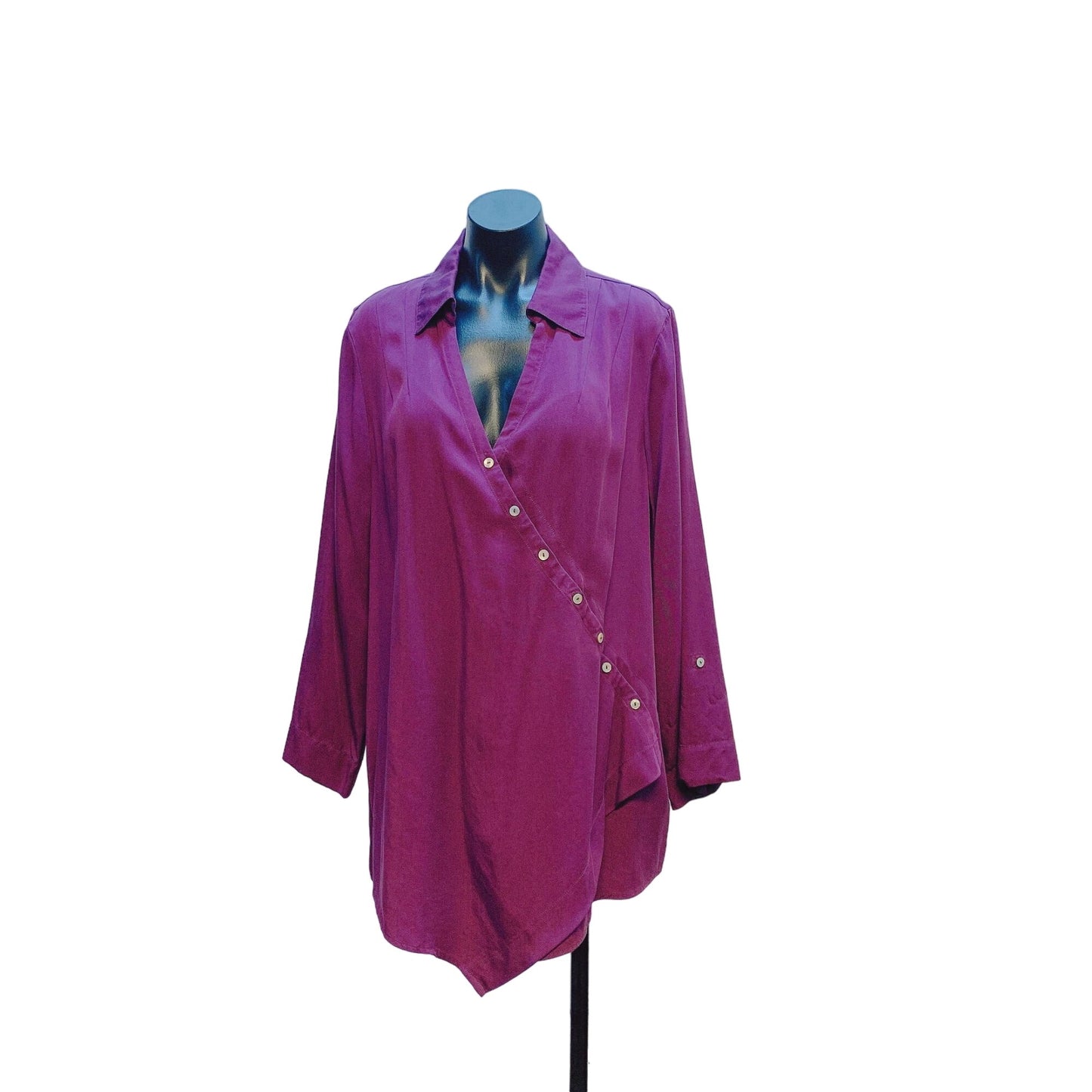 NWT Soft Surroundings Purple Asymmetrical Button-Up Wrap Blouse Size 1X