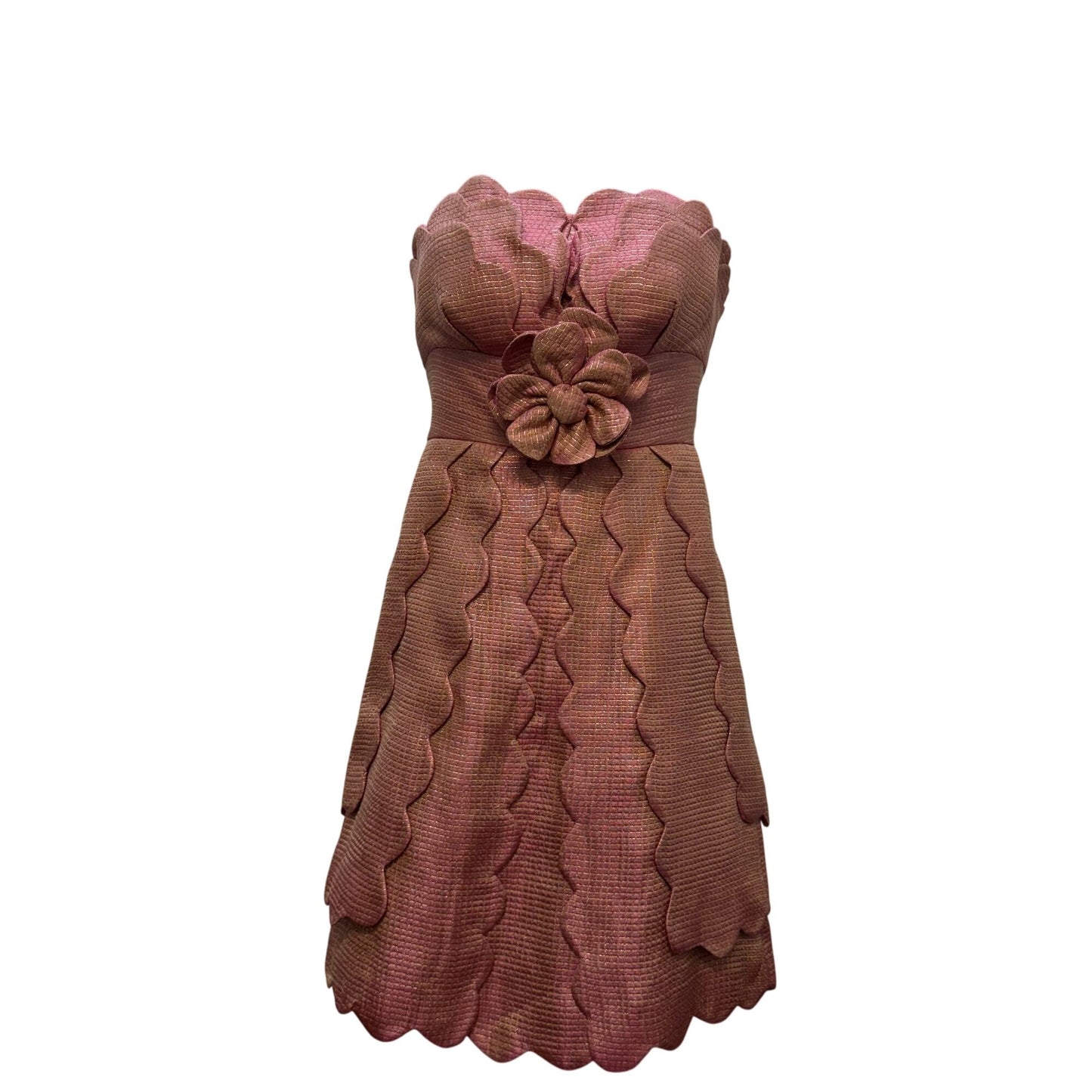 Jovani Strapless Pink & Gold Scalloped Mini Dress S