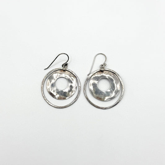 Silpada 925 Sterling Silver Hammered Circle Modernist Dangle Earrings