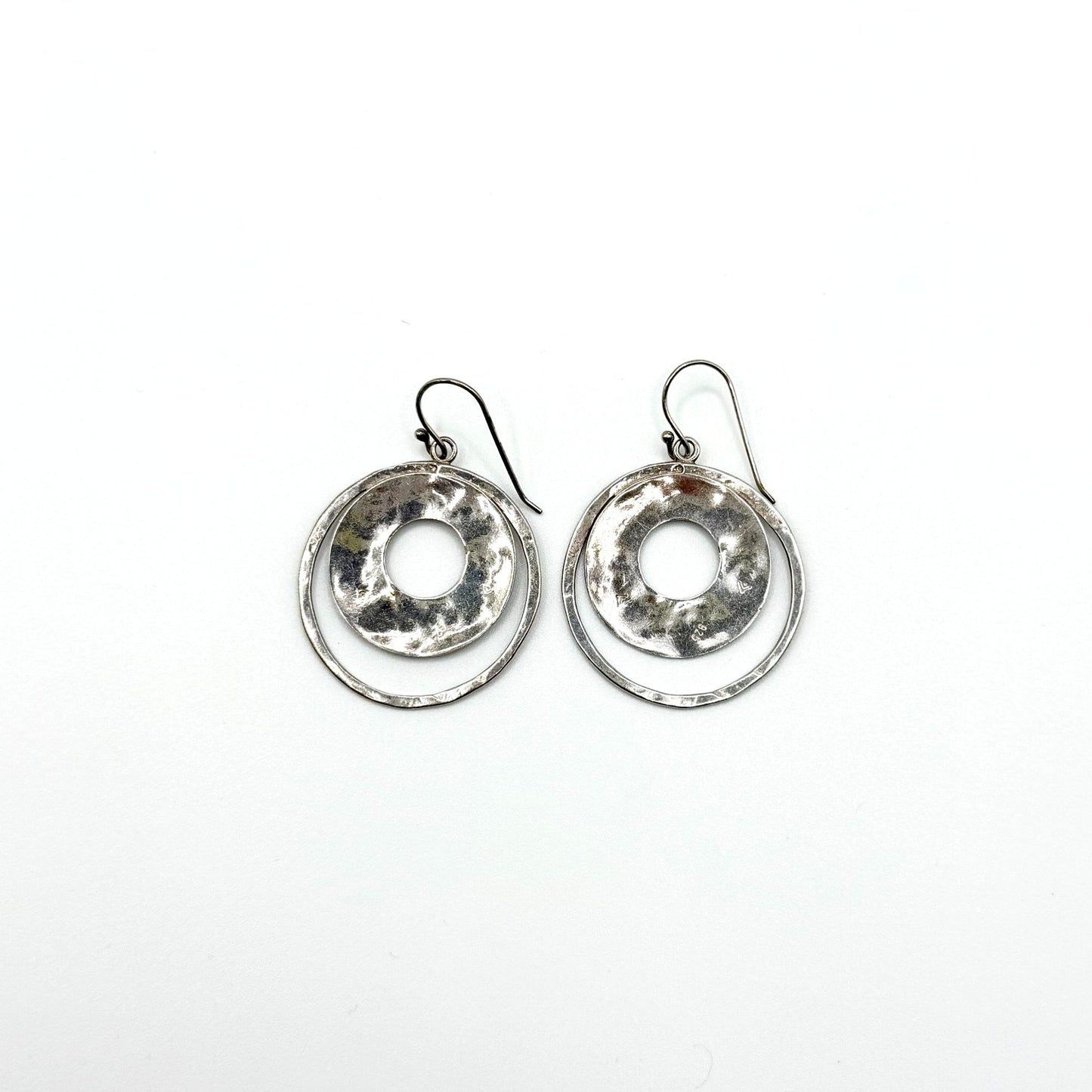 Silpada 925 Sterling Silver Hammered Circle Modernist Dangle Earrings
