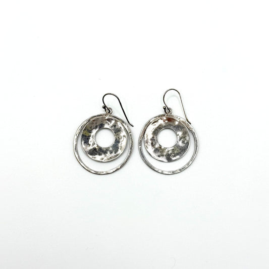 Silpada 925 Sterling Silver Hammered Circle Modernist Dangle Earrings