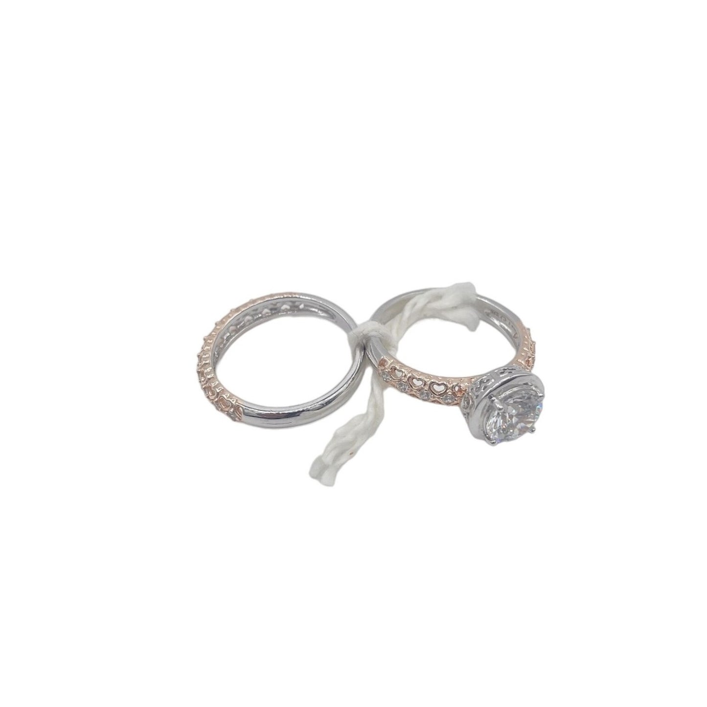 925 Silver Rose Gold Round Stone Crystal Wedding Set Band Ring 9