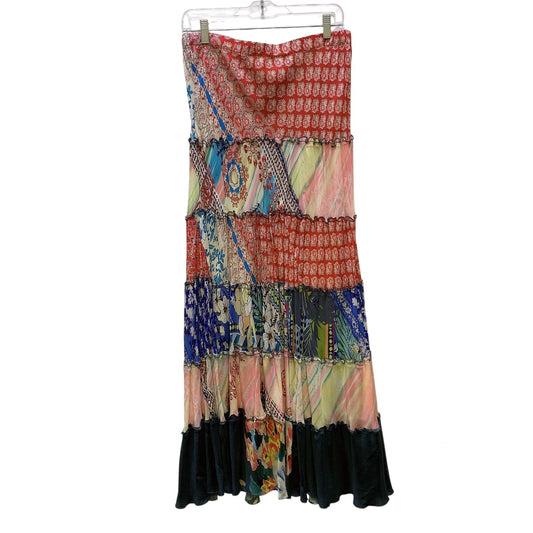 Johnny Was Mixed Prints Tiered Maxi Skirt, Size Medium