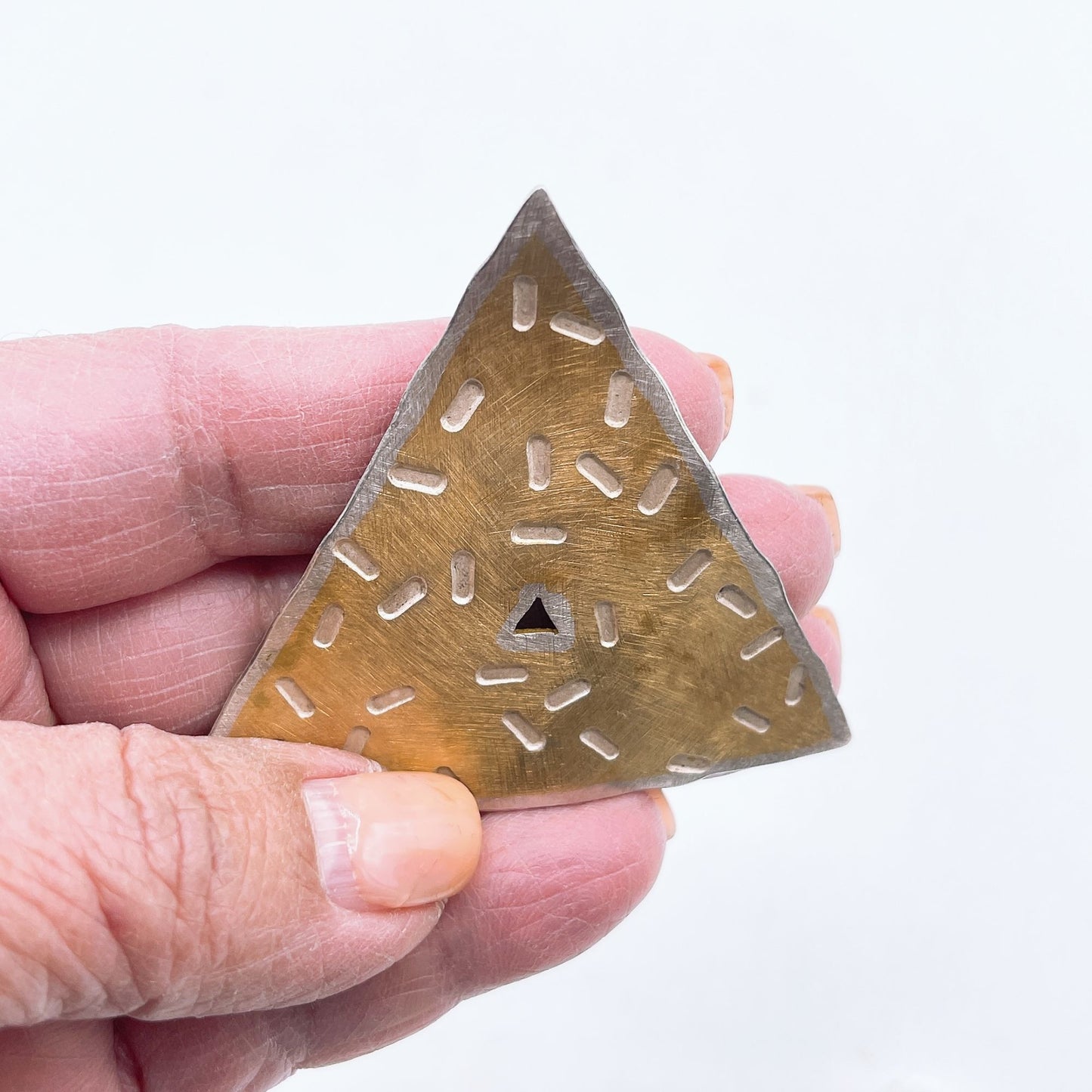 Jan Suchodolski 925 Sterling Gold Tone Modernist Brutalist Triangle Pin