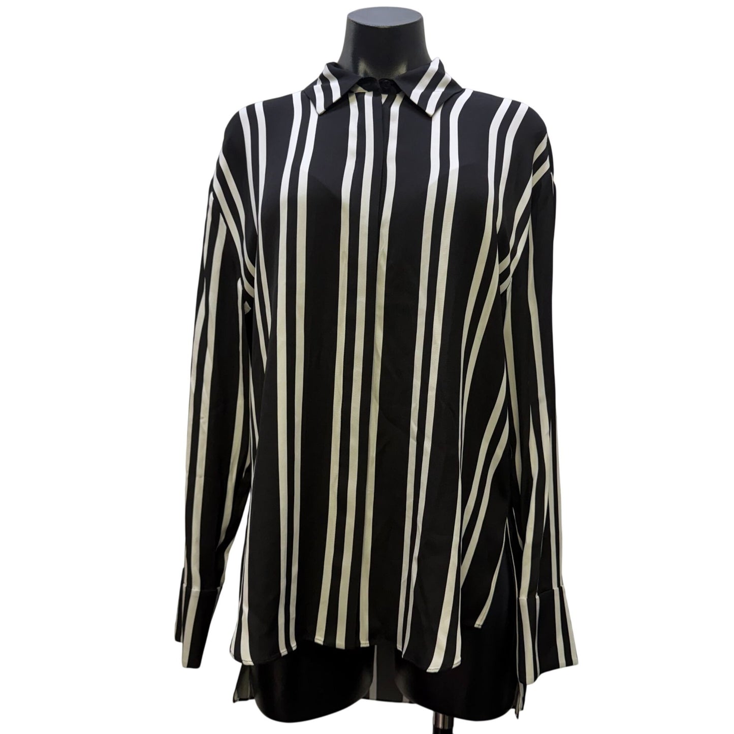 NWT Alice + Olivia Striped Long Sleeve Button-Up Blouse Black & White M