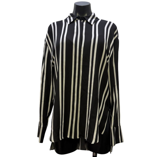 NWT Alice + Olivia Striped Long Sleeve Button-Up Blouse Black & White M