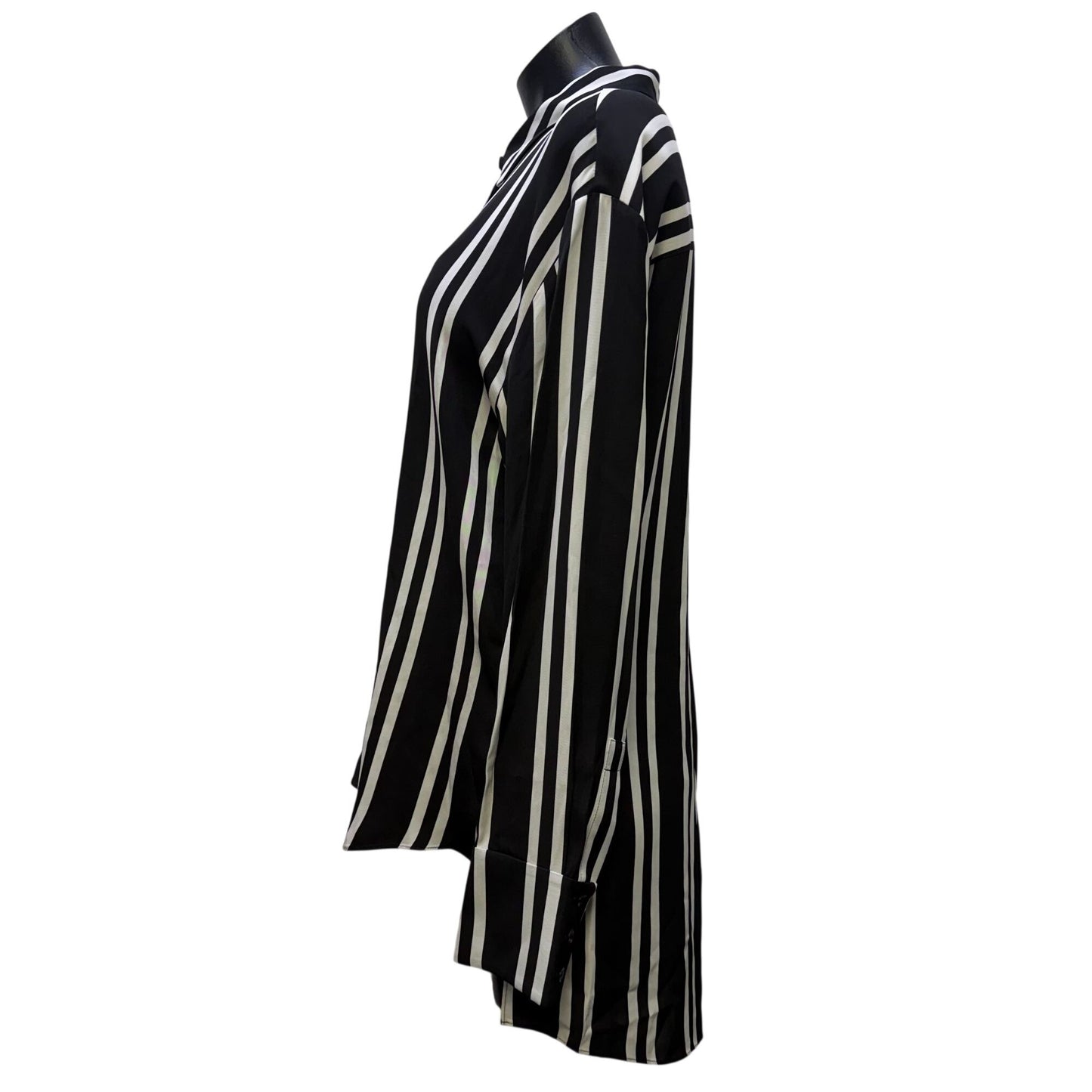 NWT Alice + Olivia Striped Long Sleeve Button-Up Blouse Black & White M