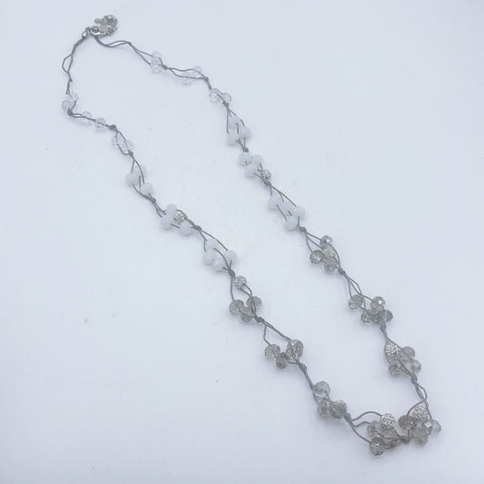 Chico's Silver Multi White & Crystal Small Beads Necklace Long