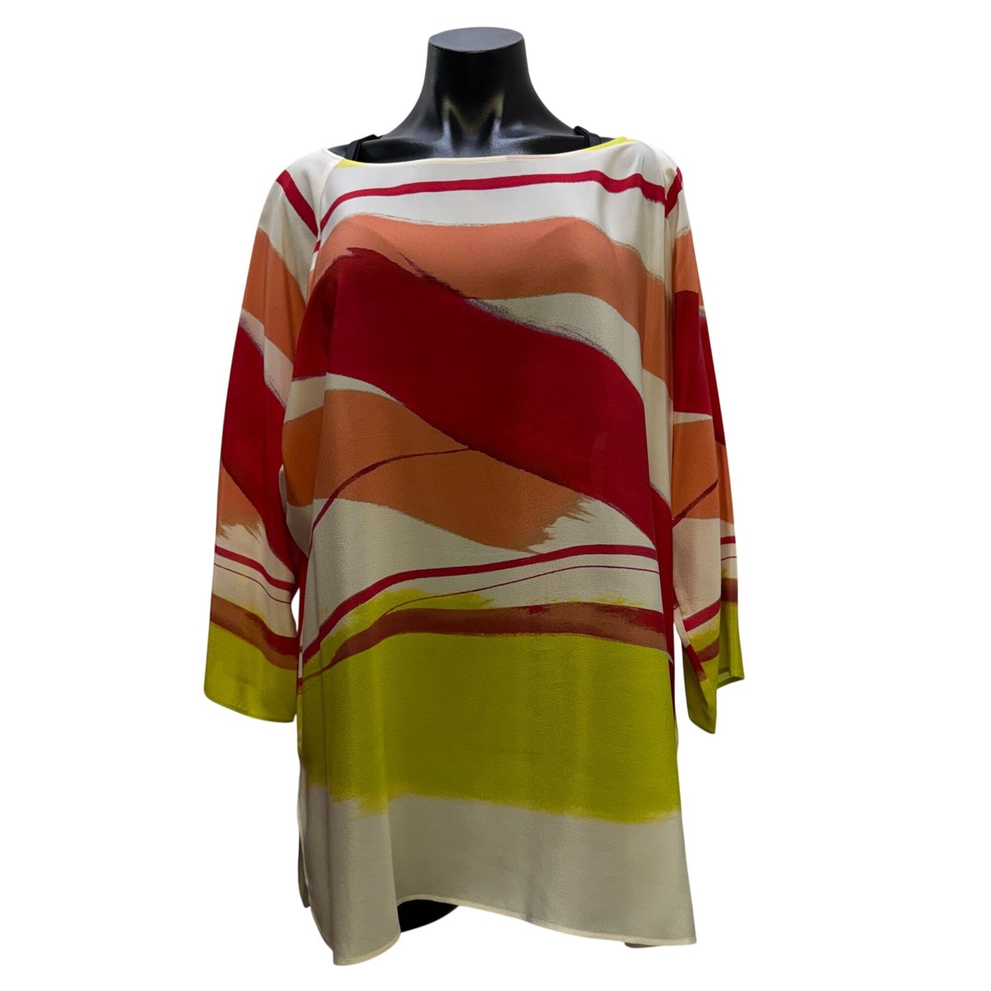 Lafayette 148 Multi Color Abstract Print Silk Tunic Top L