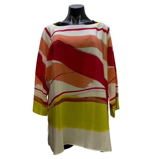 Lafayette 148 Multi Color Abstract Print Silk Tunic Top L