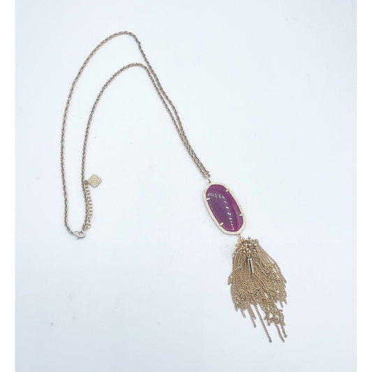 Kendra Scott Oval Raspberry Gold Tassel Pendant Necklace Long