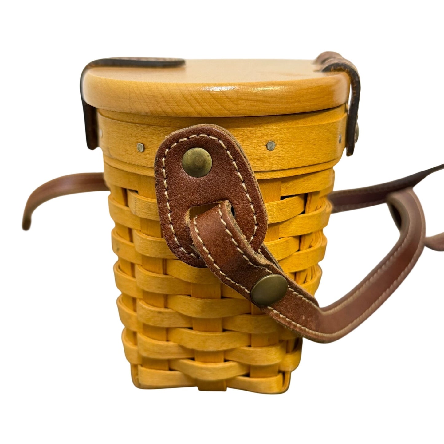 Longaberger Handwoven Basket Crossbody Purse With Leather Strap In Tan & Brown