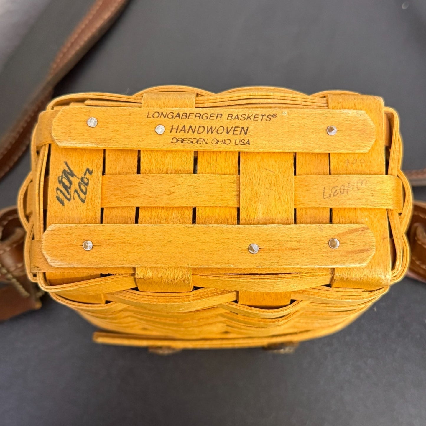 Longaberger Handwoven Basket Crossbody Purse With Leather Strap In Tan & Brown