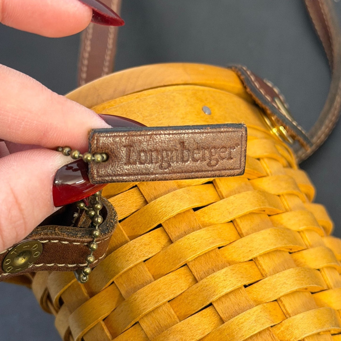 Longaberger Handwoven Basket Crossbody Purse With Leather Strap In Tan & Brown